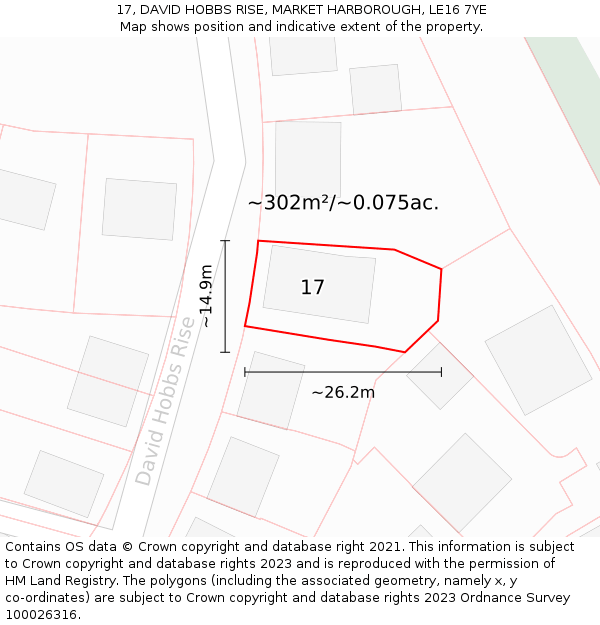17, DAVID HOBBS RISE, MARKET HARBOROUGH, LE16 7YE: Plot and title map