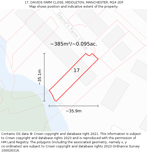 17, DAVIDS FARM CLOSE, MIDDLETON, MANCHESTER, M24 2DF: Plot and title map