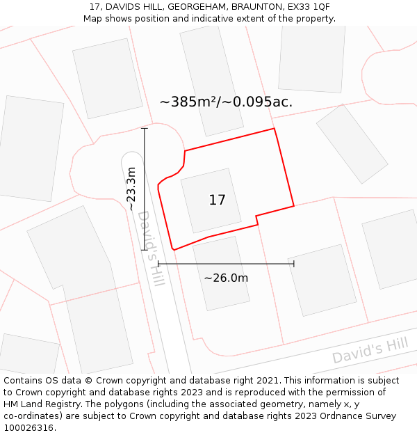 17, DAVIDS HILL, GEORGEHAM, BRAUNTON, EX33 1QF: Plot and title map