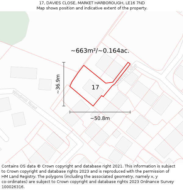 17, DAVIES CLOSE, MARKET HARBOROUGH, LE16 7ND: Plot and title map