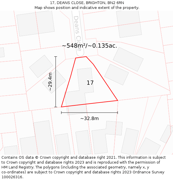 17, DEANS CLOSE, BRIGHTON, BN2 6RN: Plot and title map