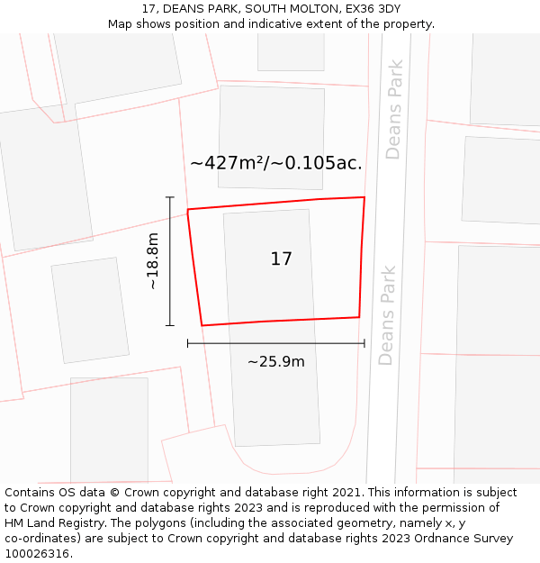 17, DEANS PARK, SOUTH MOLTON, EX36 3DY: Plot and title map