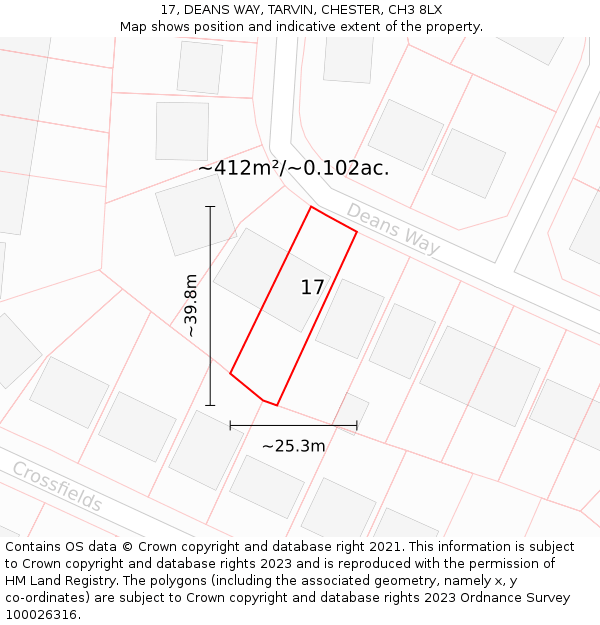 17, DEANS WAY, TARVIN, CHESTER, CH3 8LX: Plot and title map
