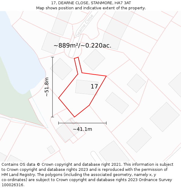 17, DEARNE CLOSE, STANMORE, HA7 3AT: Plot and title map