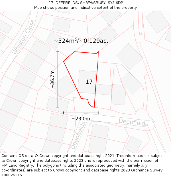 17, DEEPFIELDS, SHREWSBURY, SY3 6DP: Plot and title map
