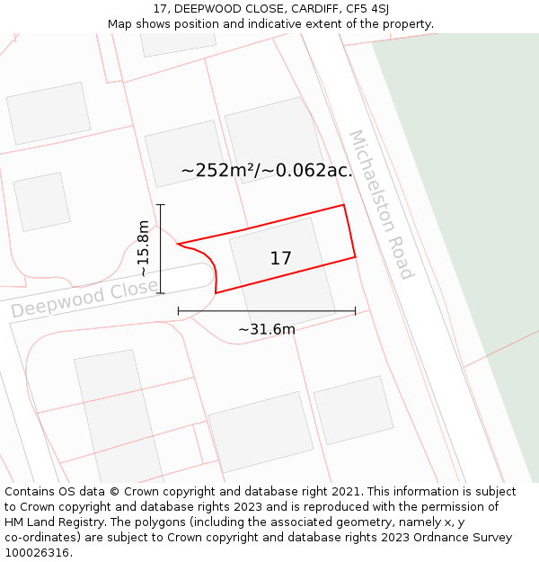 17, DEEPWOOD CLOSE, CARDIFF, CF5 4SJ: Plot and title map