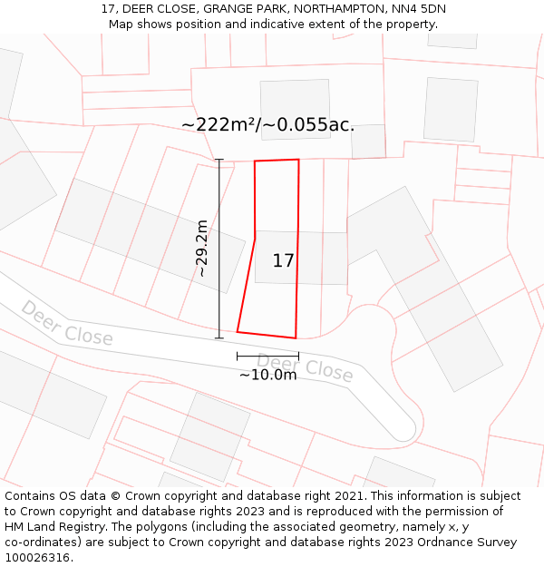 17, DEER CLOSE, GRANGE PARK, NORTHAMPTON, NN4 5DN: Plot and title map