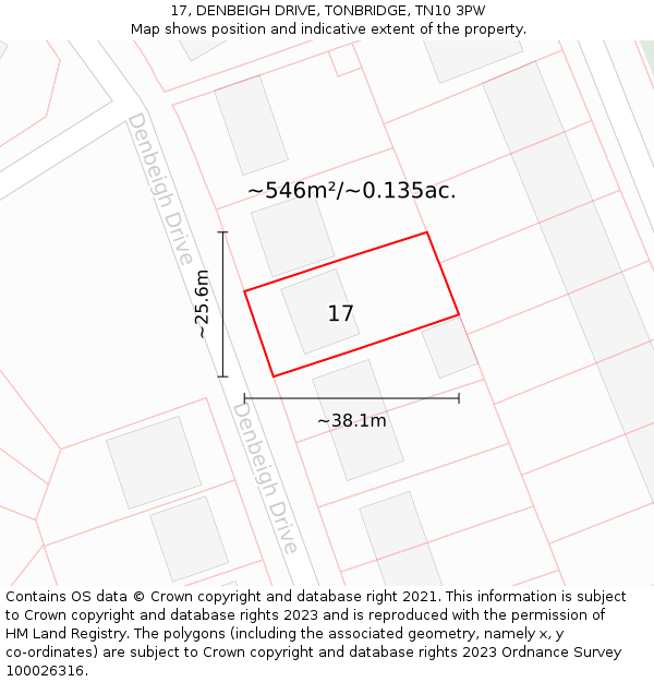 17, DENBEIGH DRIVE, TONBRIDGE, TN10 3PW: Plot and title map