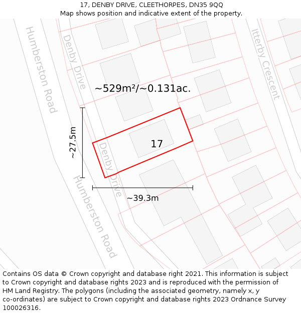17, DENBY DRIVE, CLEETHORPES, DN35 9QQ: Plot and title map