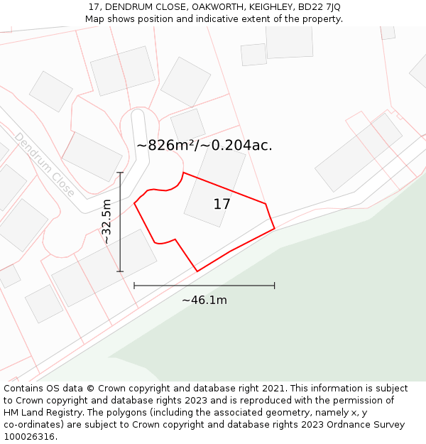 17, DENDRUM CLOSE, OAKWORTH, KEIGHLEY, BD22 7JQ: Plot and title map