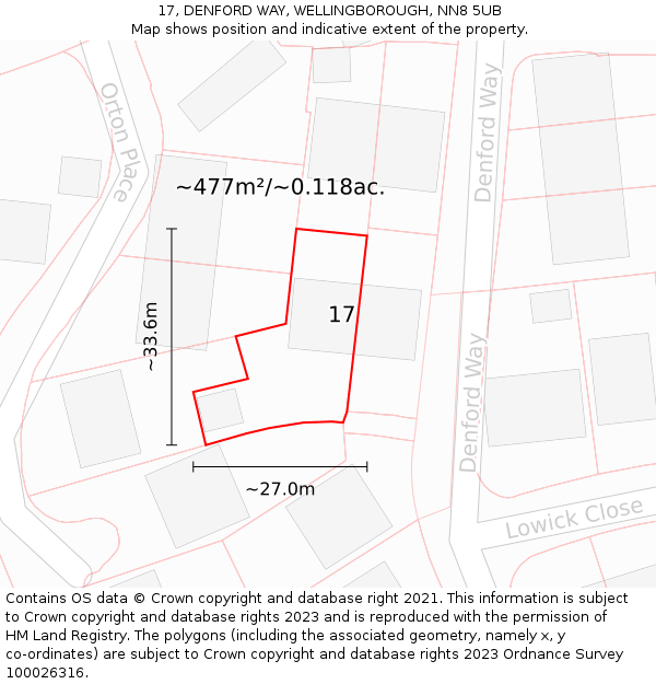 17, DENFORD WAY, WELLINGBOROUGH, NN8 5UB: Plot and title map