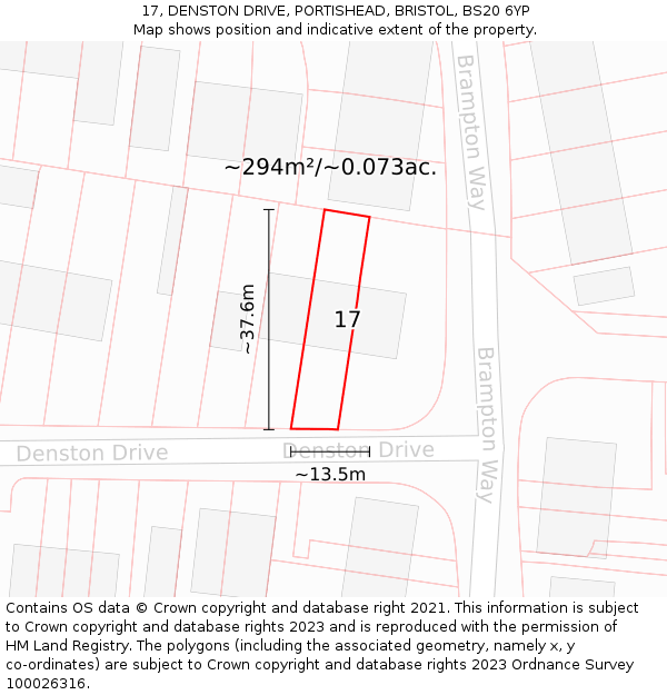 17, DENSTON DRIVE, PORTISHEAD, BRISTOL, BS20 6YP: Plot and title map