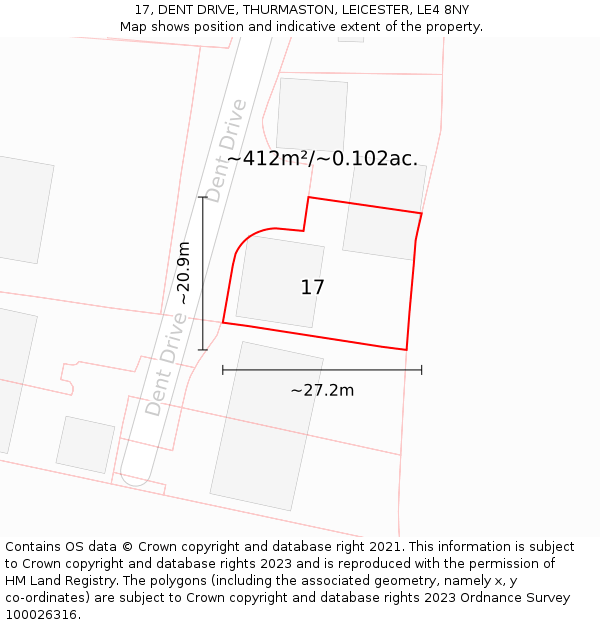 17, DENT DRIVE, THURMASTON, LEICESTER, LE4 8NY: Plot and title map