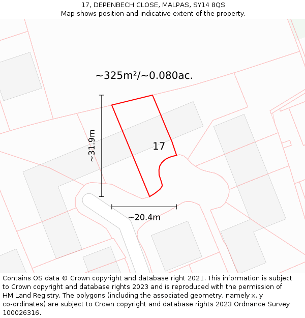 17, DEPENBECH CLOSE, MALPAS, SY14 8QS: Plot and title map
