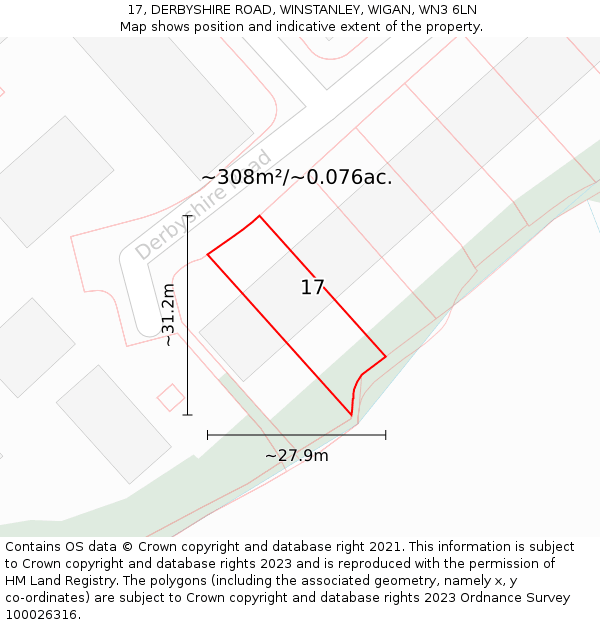 17, DERBYSHIRE ROAD, WINSTANLEY, WIGAN, WN3 6LN: Plot and title map