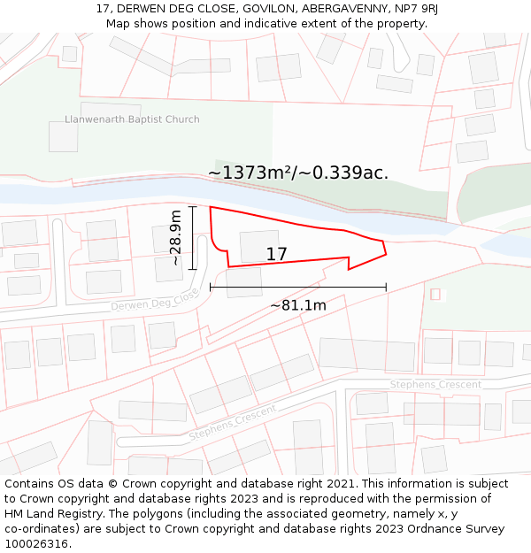 17, DERWEN DEG CLOSE, GOVILON, ABERGAVENNY, NP7 9RJ: Plot and title map