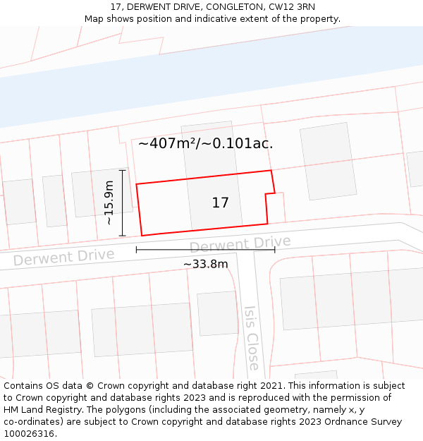 17, DERWENT DRIVE, CONGLETON, CW12 3RN: Plot and title map