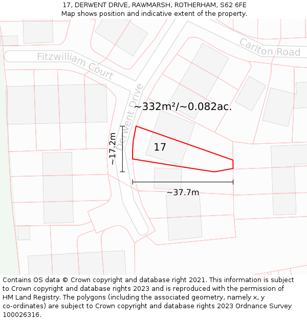 17, DERWENT DRIVE, RAWMARSH, ROTHERHAM, S62 6FE: Plot and title map