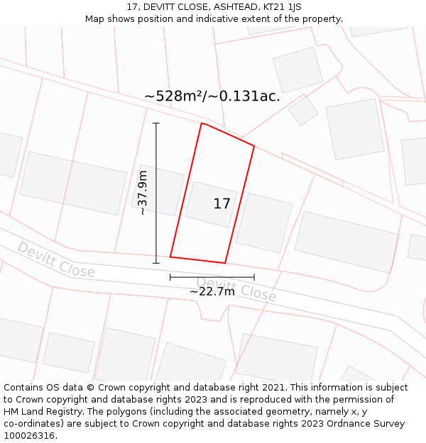 17, DEVITT CLOSE, ASHTEAD, KT21 1JS: Plot and title map