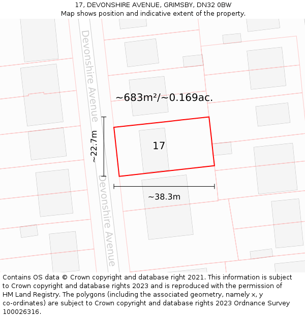 17, DEVONSHIRE AVENUE, GRIMSBY, DN32 0BW: Plot and title map