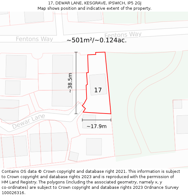 17, DEWAR LANE, KESGRAVE, IPSWICH, IP5 2GJ: Plot and title map