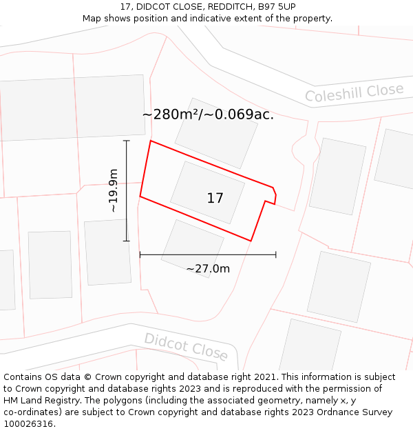 17, DIDCOT CLOSE, REDDITCH, B97 5UP: Plot and title map