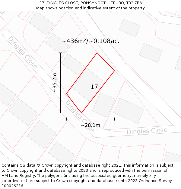 17, DINGLES CLOSE, PONSANOOTH, TRURO, TR3 7RA: Plot and title map