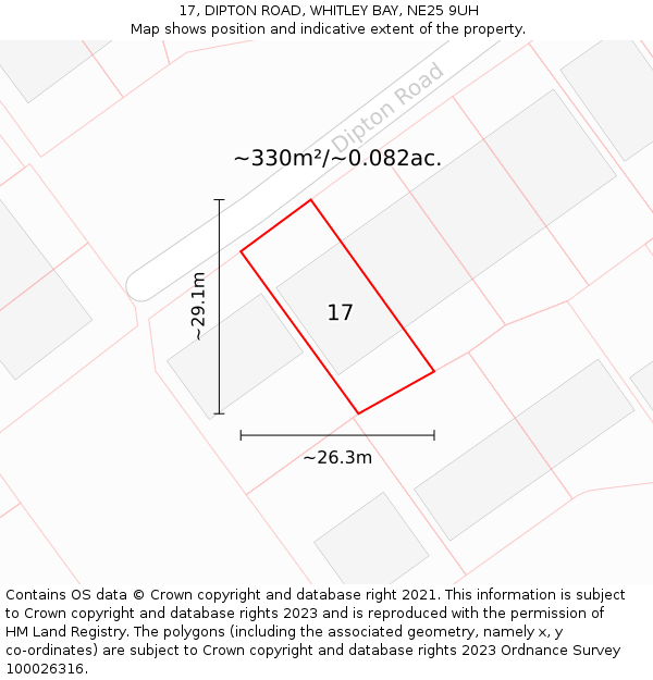 17, DIPTON ROAD, WHITLEY BAY, NE25 9UH: Plot and title map