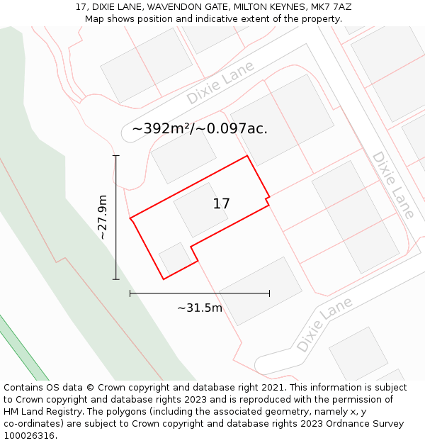 17, DIXIE LANE, WAVENDON GATE, MILTON KEYNES, MK7 7AZ: Plot and title map