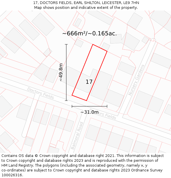 17, DOCTORS FIELDS, EARL SHILTON, LEICESTER, LE9 7HN: Plot and title map