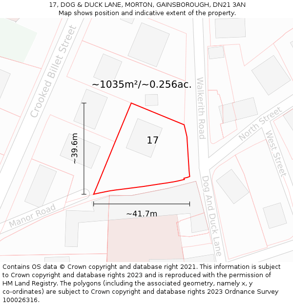 17, DOG & DUCK LANE, MORTON, GAINSBOROUGH, DN21 3AN: Plot and title map