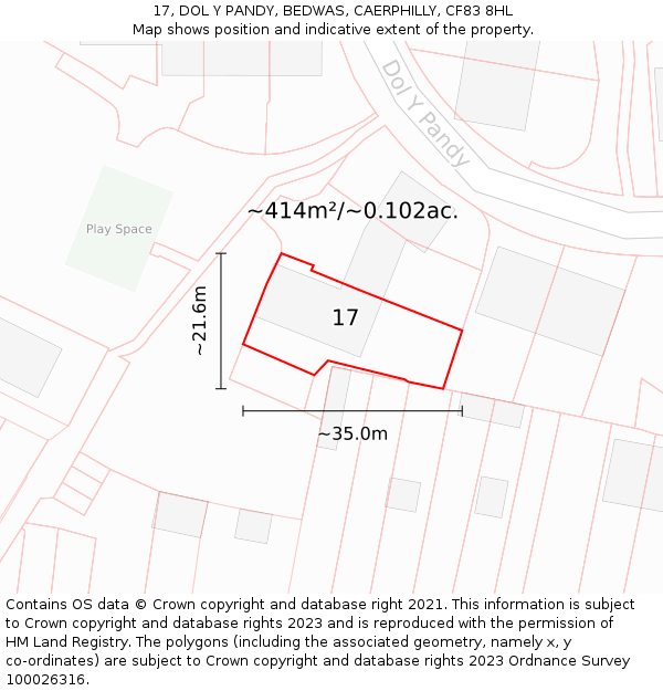 17, DOL Y PANDY, BEDWAS, CAERPHILLY, CF83 8HL: Plot and title map