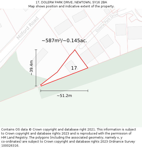 17, DOLERW PARK DRIVE, NEWTOWN, SY16 2BA: Plot and title map