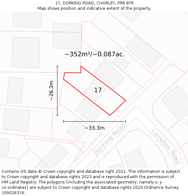 17, DORKING ROAD, CHORLEY, PR6 8TR: Plot and title map