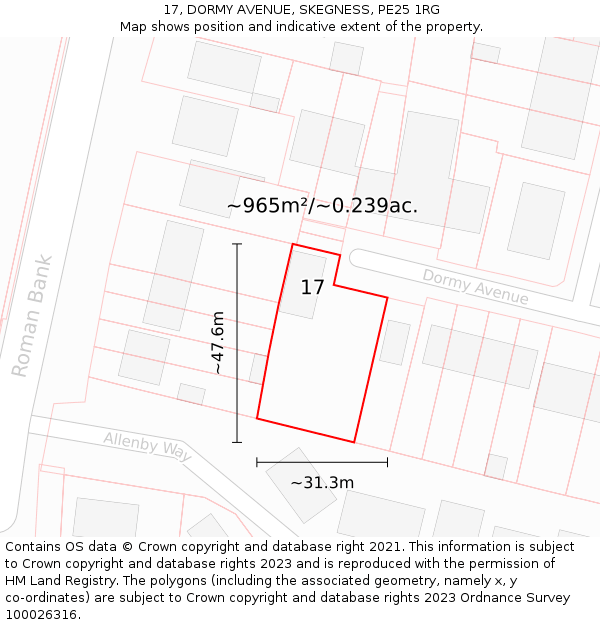 17, DORMY AVENUE, SKEGNESS, PE25 1RG: Plot and title map