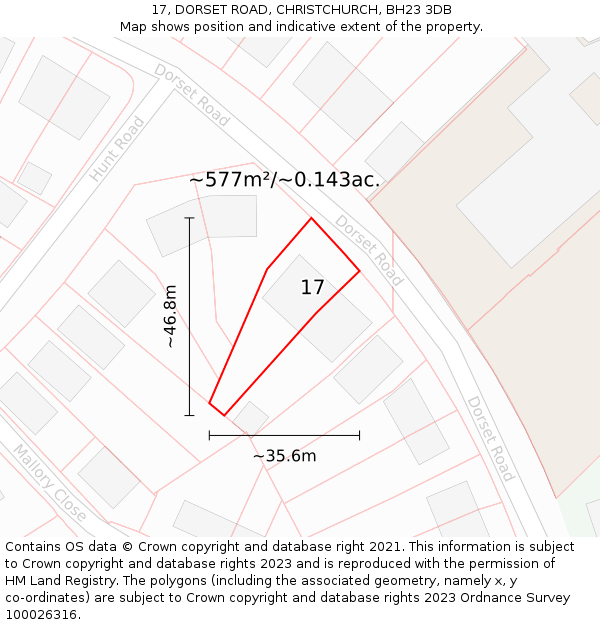 17, DORSET ROAD, CHRISTCHURCH, BH23 3DB: Plot and title map