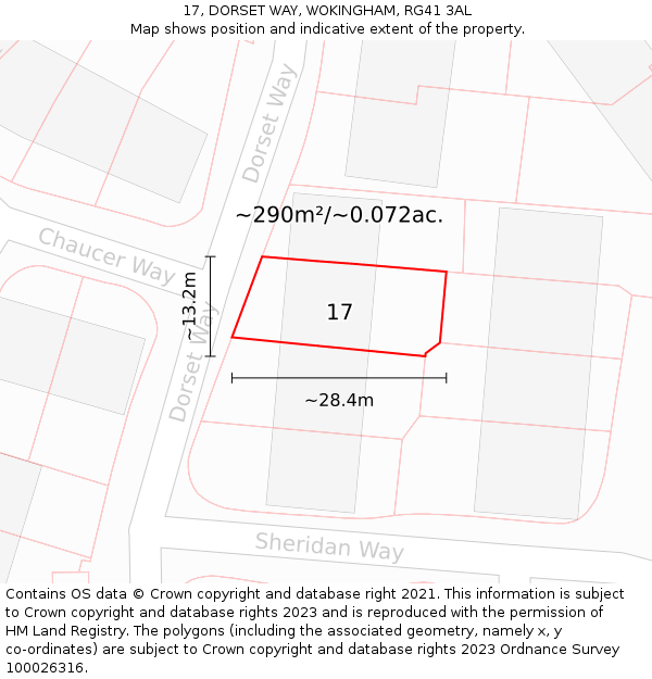 17, DORSET WAY, WOKINGHAM, RG41 3AL: Plot and title map