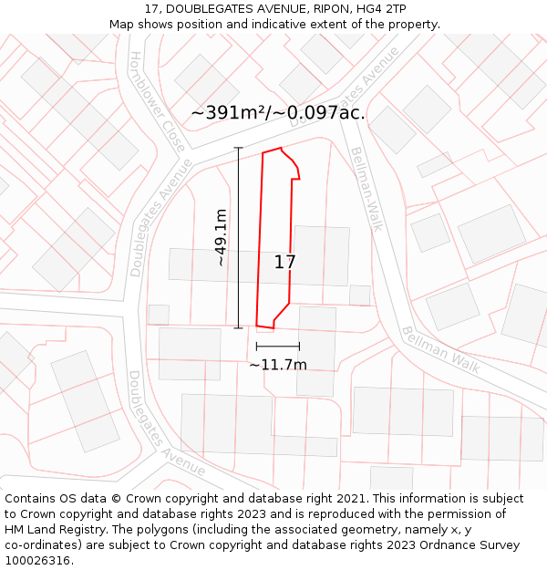 17, DOUBLEGATES AVENUE, RIPON, HG4 2TP: Plot and title map