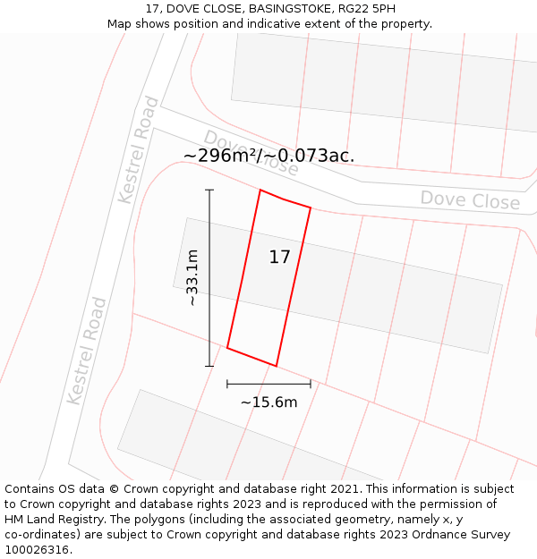 17, DOVE CLOSE, BASINGSTOKE, RG22 5PH: Plot and title map