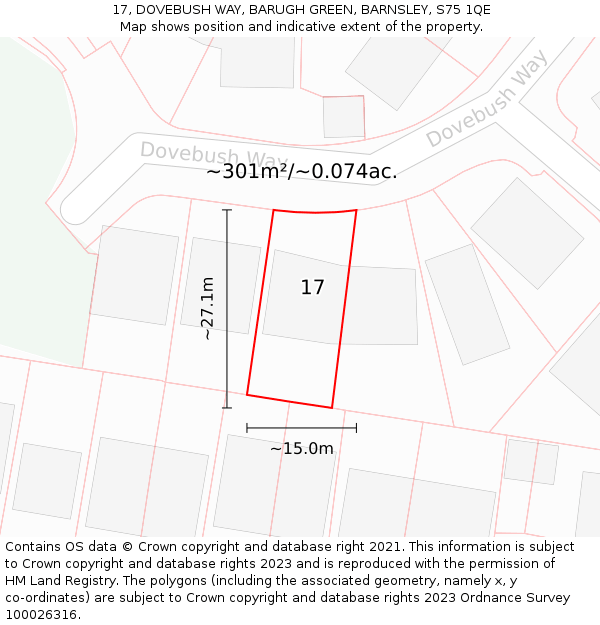 17, DOVEBUSH WAY, BARUGH GREEN, BARNSLEY, S75 1QE: Plot and title map