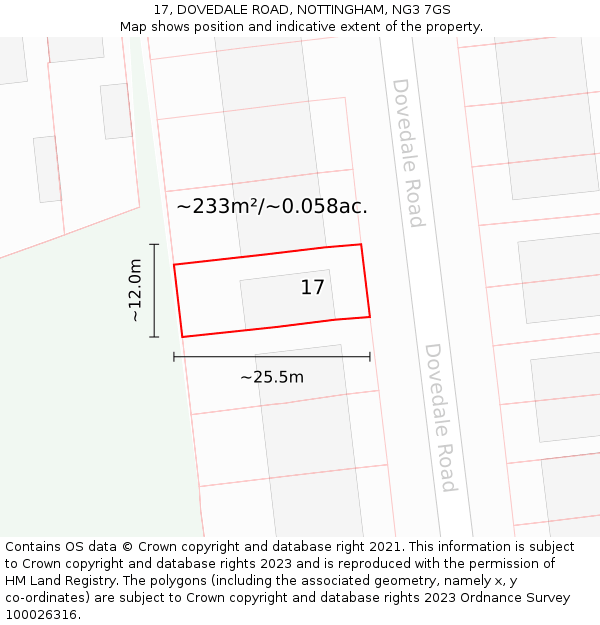 17, DOVEDALE ROAD, NOTTINGHAM, NG3 7GS: Plot and title map