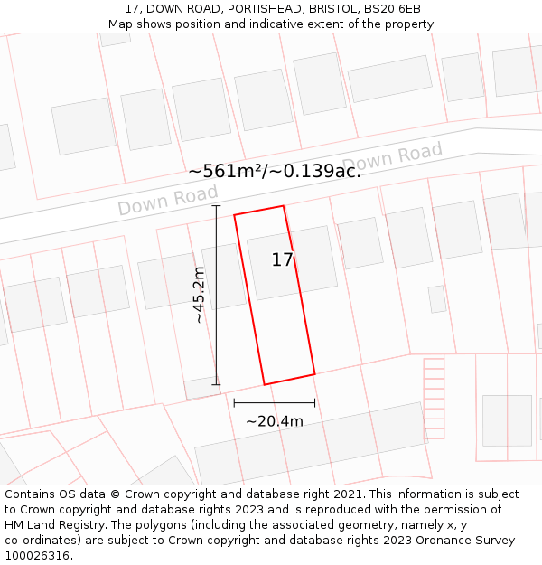 17, DOWN ROAD, PORTISHEAD, BRISTOL, BS20 6EB: Plot and title map
