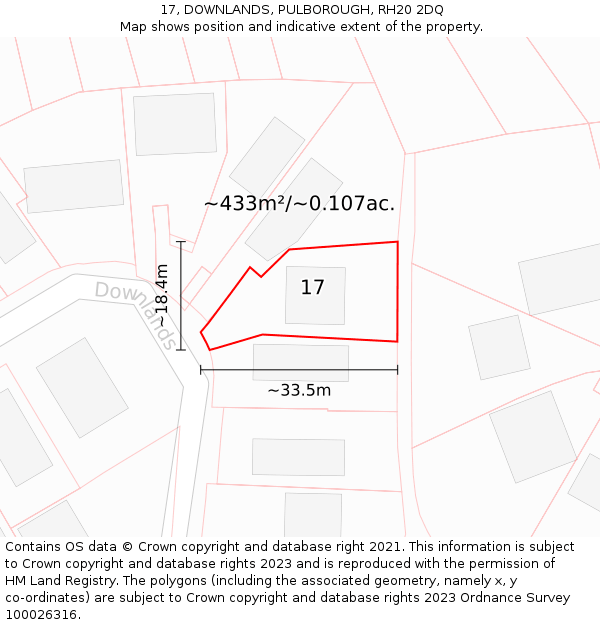 17, DOWNLANDS, PULBOROUGH, RH20 2DQ: Plot and title map