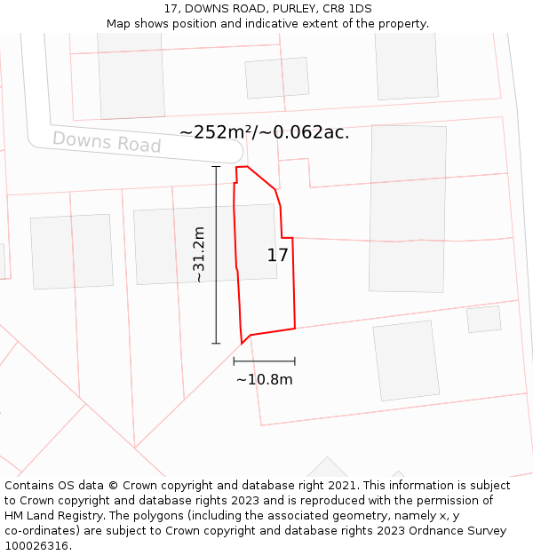 17, DOWNS ROAD, PURLEY, CR8 1DS: Plot and title map