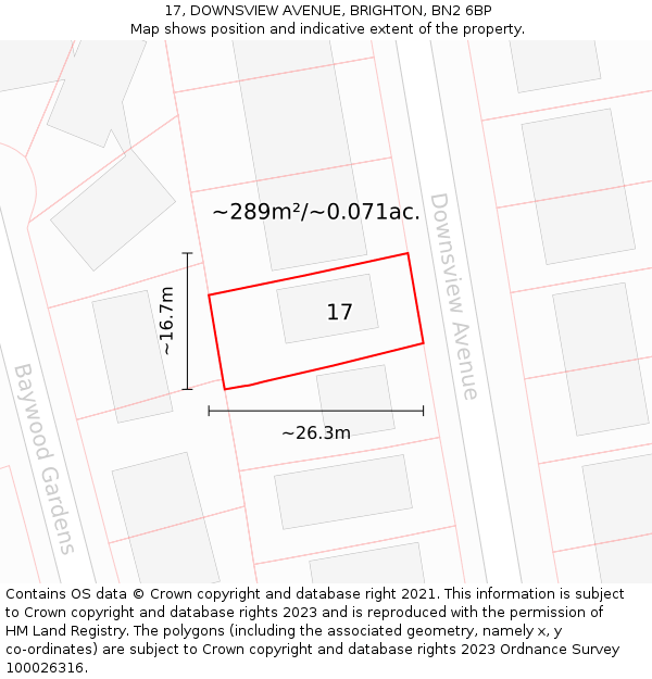 17, DOWNSVIEW AVENUE, BRIGHTON, BN2 6BP: Plot and title map