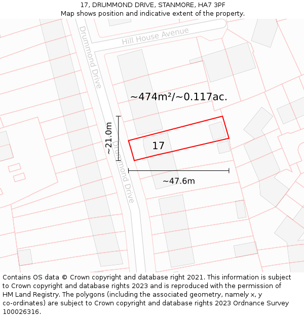 17, DRUMMOND DRIVE, STANMORE, HA7 3PF: Plot and title map