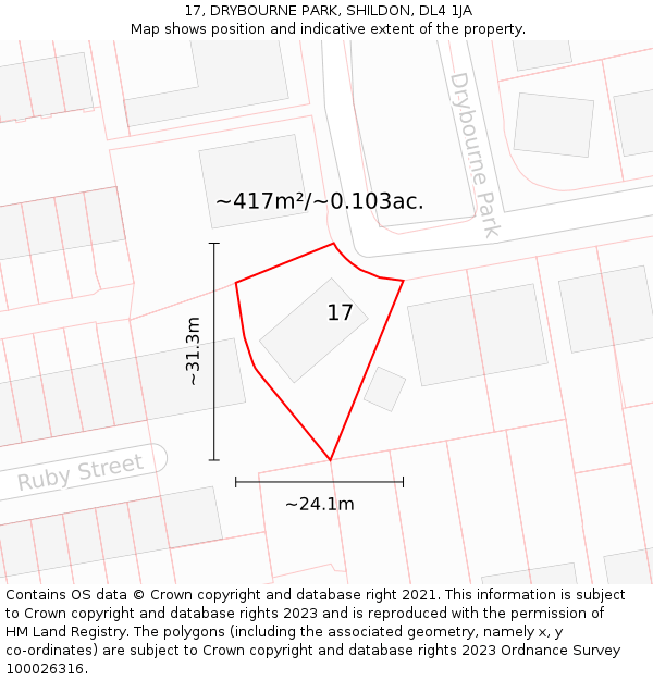 17, DRYBOURNE PARK, SHILDON, DL4 1JA: Plot and title map