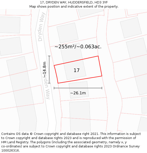17, DRYDEN WAY, HUDDERSFIELD, HD3 3YF: Plot and title map