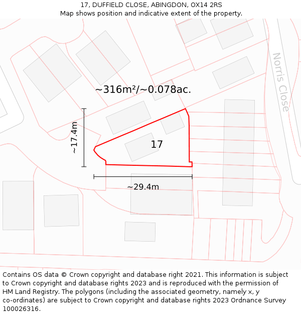 17, DUFFIELD CLOSE, ABINGDON, OX14 2RS: Plot and title map