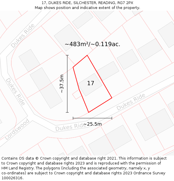 17, DUKES RIDE, SILCHESTER, READING, RG7 2PX: Plot and title map